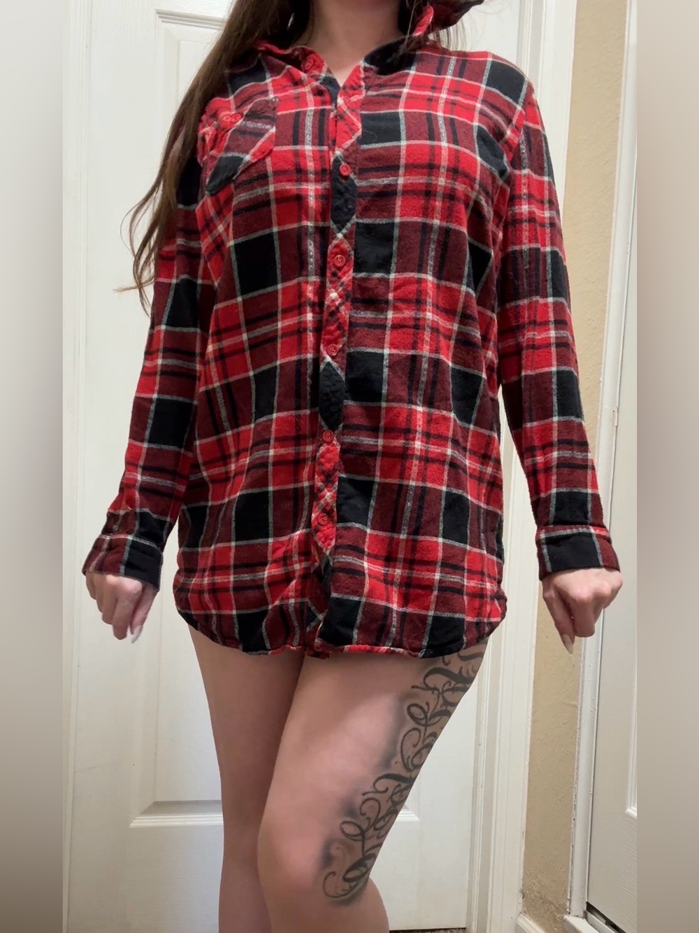 Sonoma Red and Black Plaid Button-Down Night Shirt